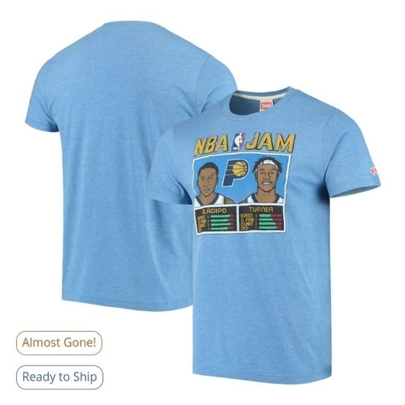 Indiana Pacers NBA Jam Homage old school t-shirt Lge blue fan tee Turner Oladipo - Picture 1 of 14